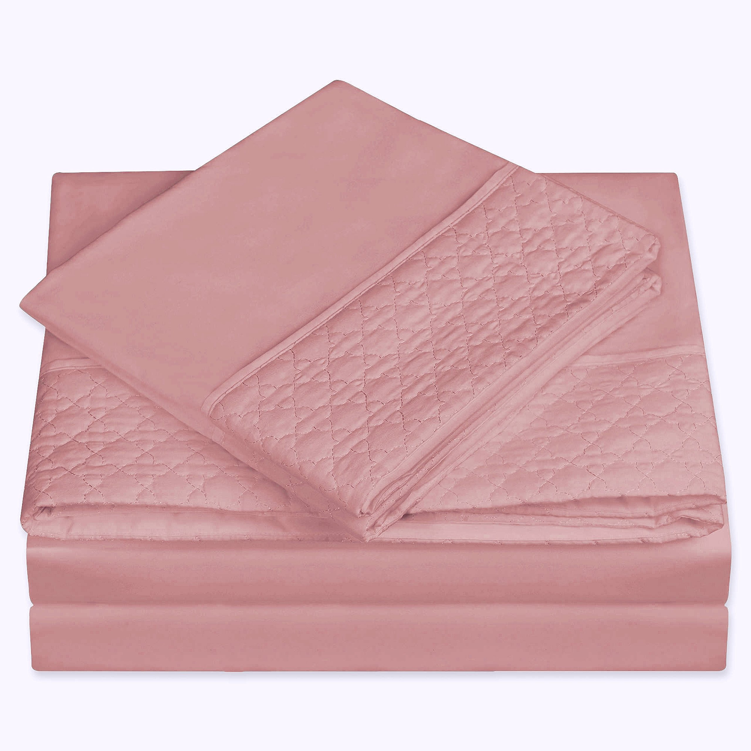Elegant Comfort Luxury Best, Soft Coziest 4-Piece Bed Sheet Set! 1500 Premier Hotel Quality | Quilted Design on Flat Sheet and Pillowcases | Wrinkle Free, 100%, Full, Dusty Rose