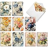 The Best Card Company 20 Assorted Blank Notecards Boxed Set 4 x 5.12 w/Envelopes For Women, Her (10x2 Designs) Floral Journaling Notes AM8597OCB-B2x10