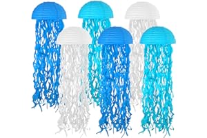 KAXIXI Jelly Fish Paper Lanterns Set, 6Pcs Blue Jellyfish Hanging Lantern for Mermaid Under The Sea Ocean Birthday Party Decorations Baby Shower Room Decor