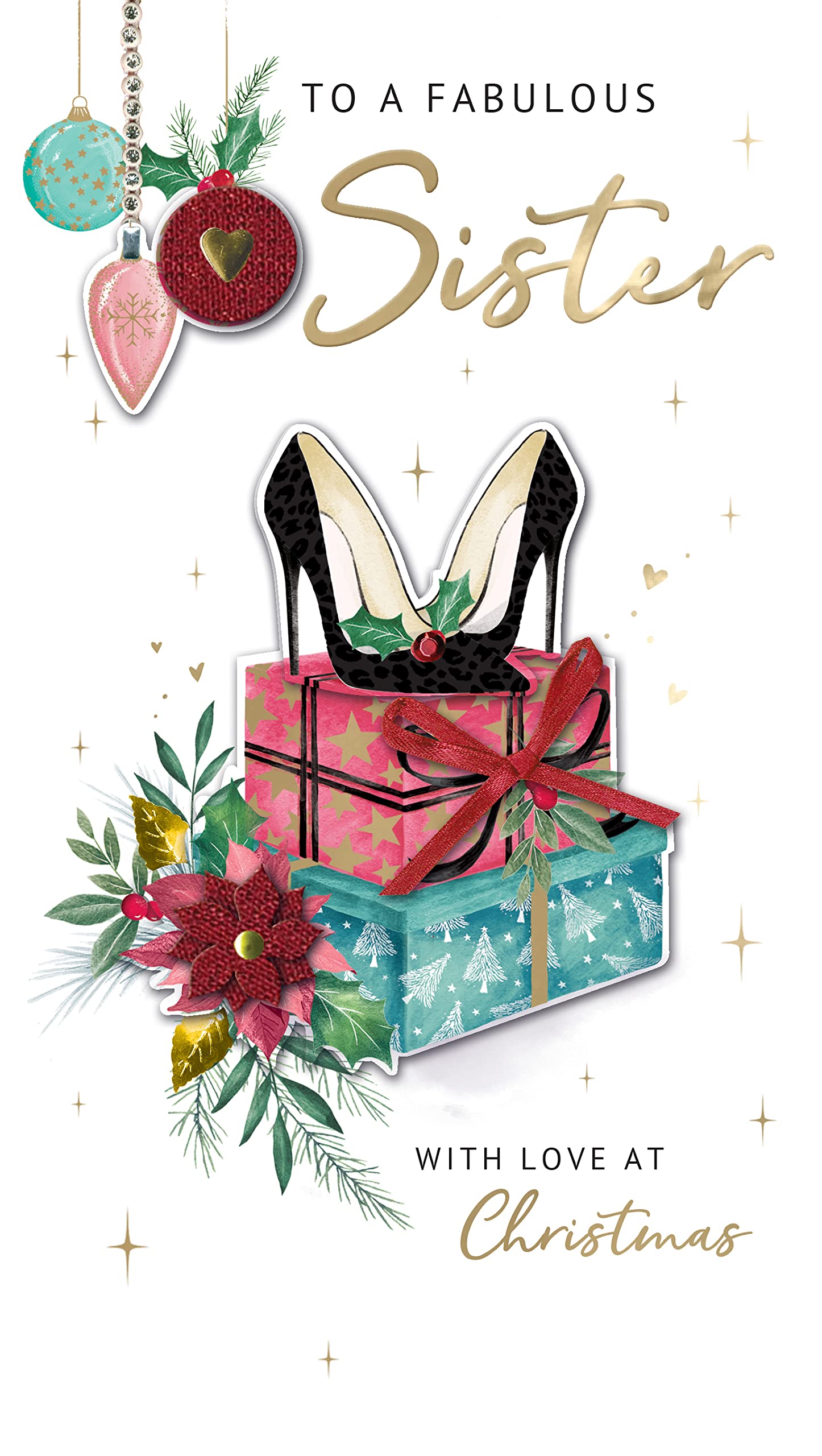 Fabulous Sister Heels Embellished Christmas Card Hand-Finished Champagne Cards XCDC399