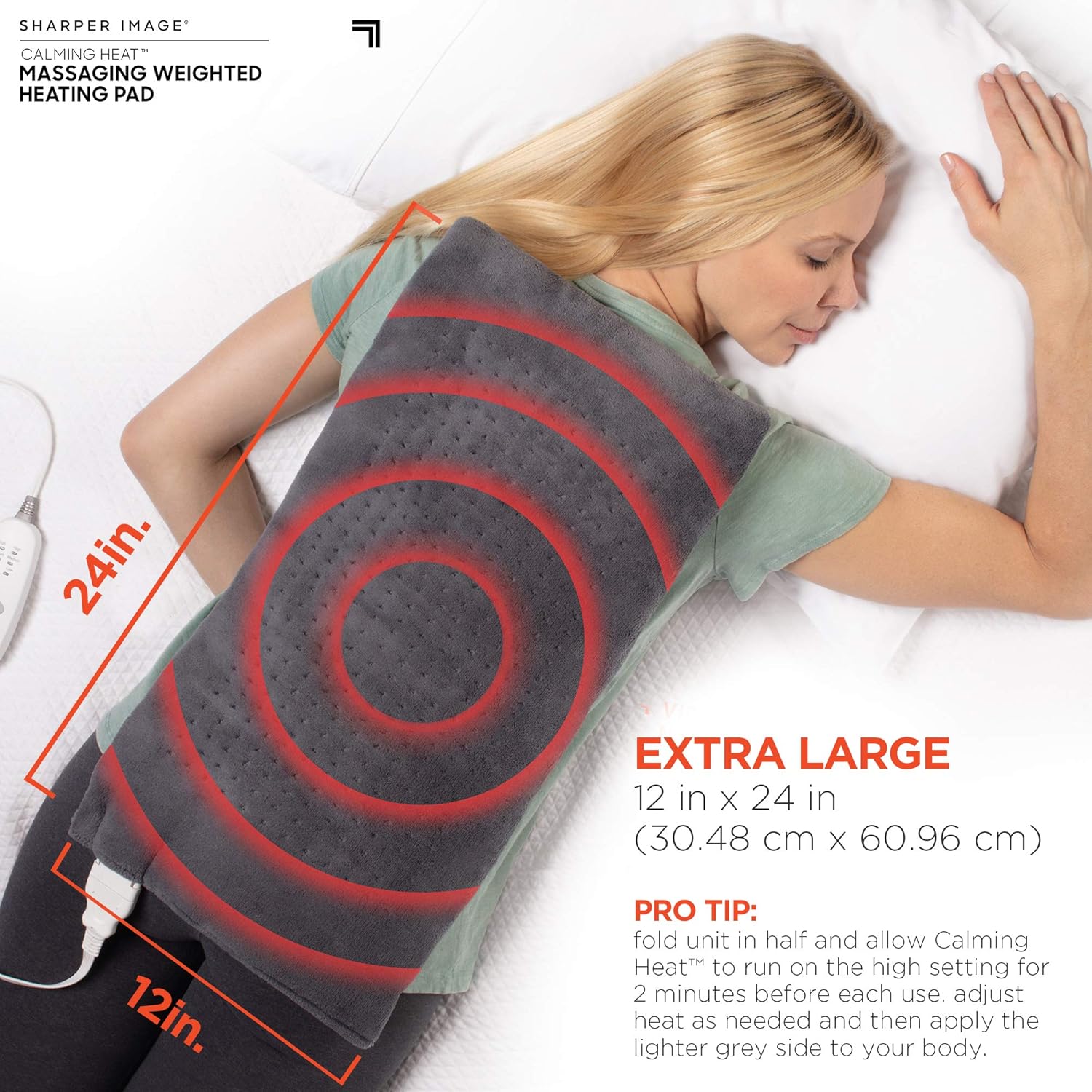 Calming Heat Massaging Weighted Heating Pad by Shaper Image- Electric Heating Pad with Massaging Vibrations, Auto-Off,12 Settings- 3 Heat, 9 Massage- 27 Relaxing Combinations, 12” x 24”, 4 lbs: Health & Personal Care