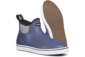 TerraTrax Men's Waterproof Deck Boots – 3.5mm Neoprene Ankle Rain Boots with Memory Foam Insole | Slip-On Anti-Slip Rubber Shoes for Fishing, Gardening & Boating (Sizes 7-14)