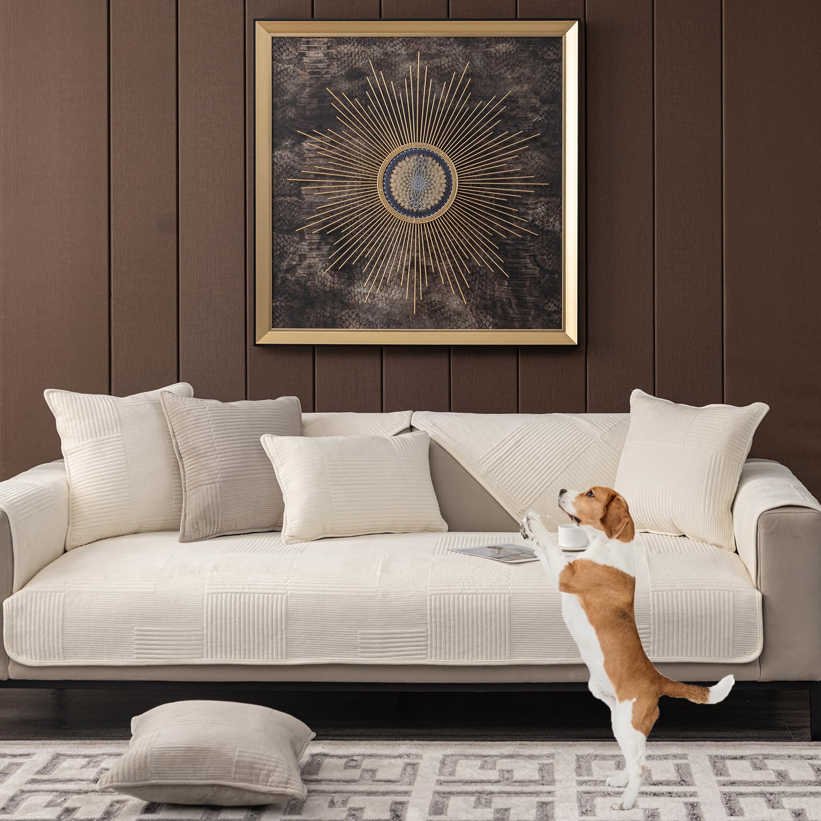 Photo 1 of TEWENE Sofa Cover for 3 Cushion Couch, Washable Plush, Anti-Slip L-Shaped Couch Cover for Dogs & Cats, White, 36x70 Inch