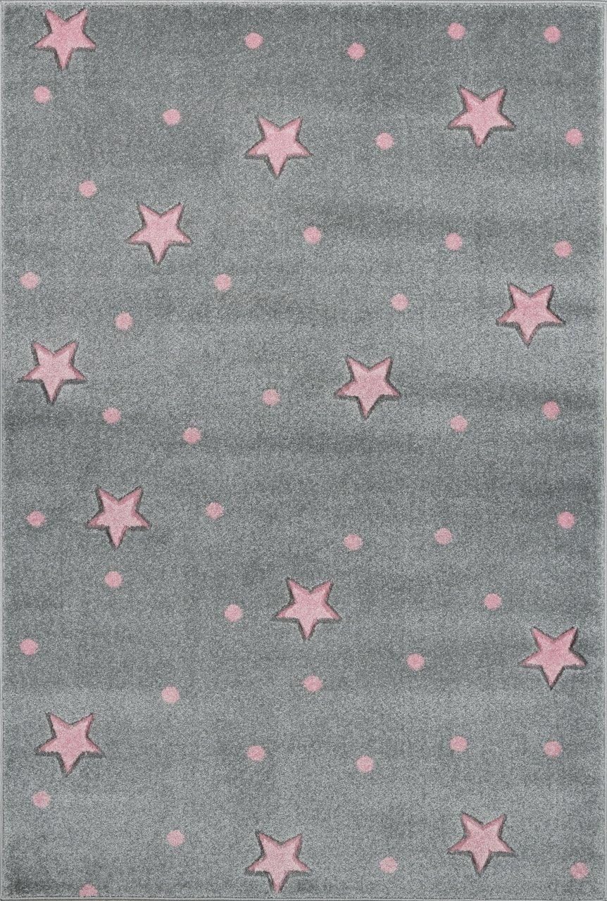 LIVONE Easy Care Children's Rug Baby Rug Stars Dots in Silver Grey Pink, Silver, 160 x 220 cm