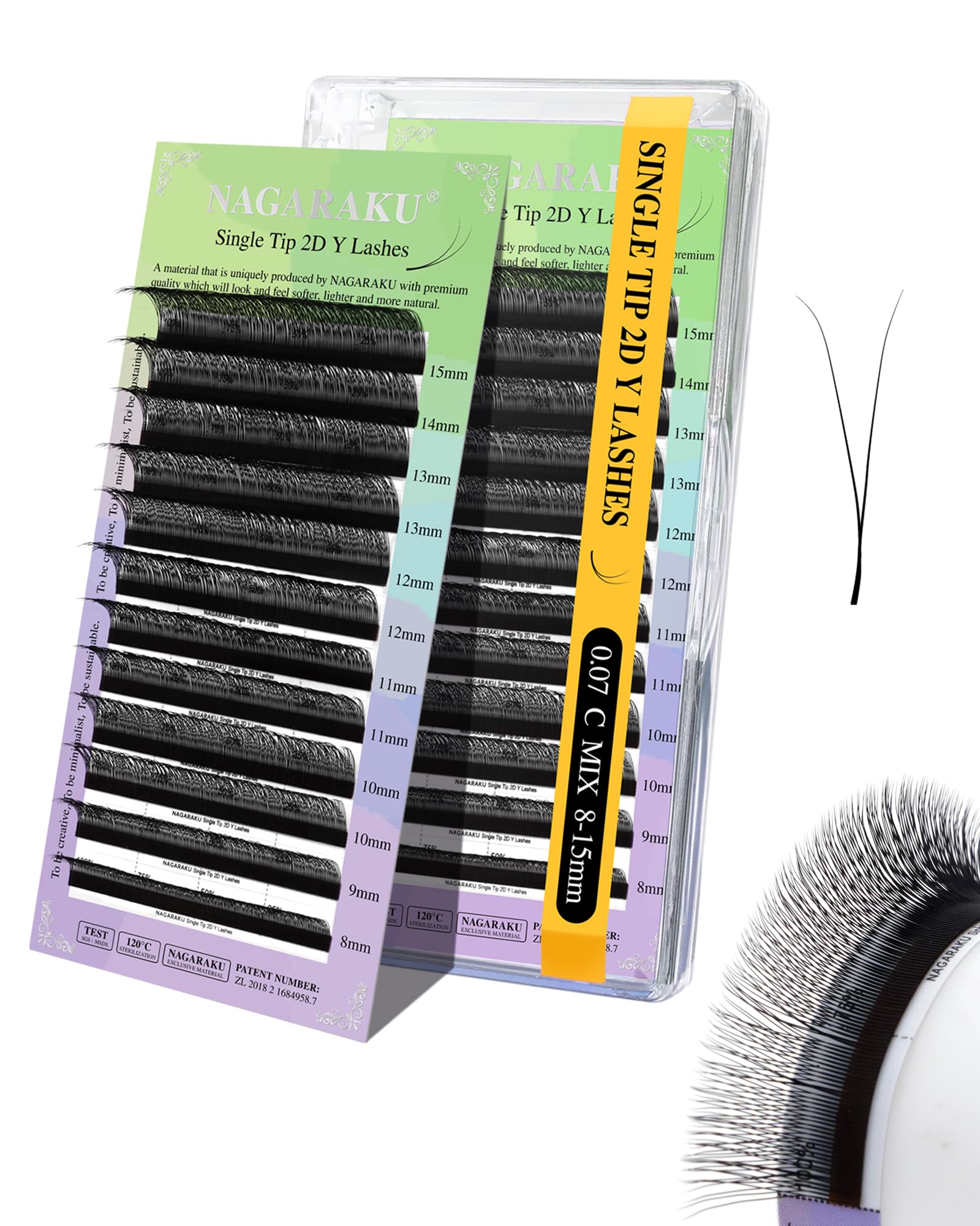 NAGARAKU 2D Y Eyelash Extensions Premade Fan Russian Volume Cross lash Handwoven Y Shaped Mesh Wispy Crisscross Cluster Lash Matte Black 12 Rows(0.07 C Curl 8-15mm） — image 1