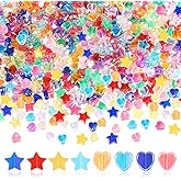 HLTOO 600PCS Acrylic Star and Heart DIY Beads, Assorted Color Clear Spacer Loose Beads, Small Bead Assortments, for DIY Jewelry Craft Making Necklace Bracelet Supplies
