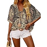 Women's Casual Batwing Blouse V Neck Shirt Dolman Sleeve Boho Blouses 70s Vintage Tops