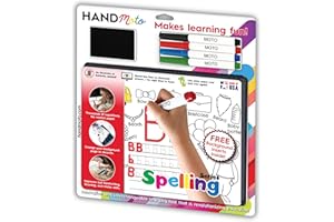 HANDMOTO Spelling & Writing Activity Set – Montessori Learning Fun for Kids Ages 3+ – Includes 10 Reusable Tracing Sheets, Dry Erase Board, 4Markers & 1Eraser – Screen-Free Educational Gift