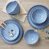12 Pieces Stoneware Dinnerware Set, Microwave and Dishwasher Safe, for 4 | Scallop Frill Design, Chip Resistant, Ceramic, Includes Plates and Bowls