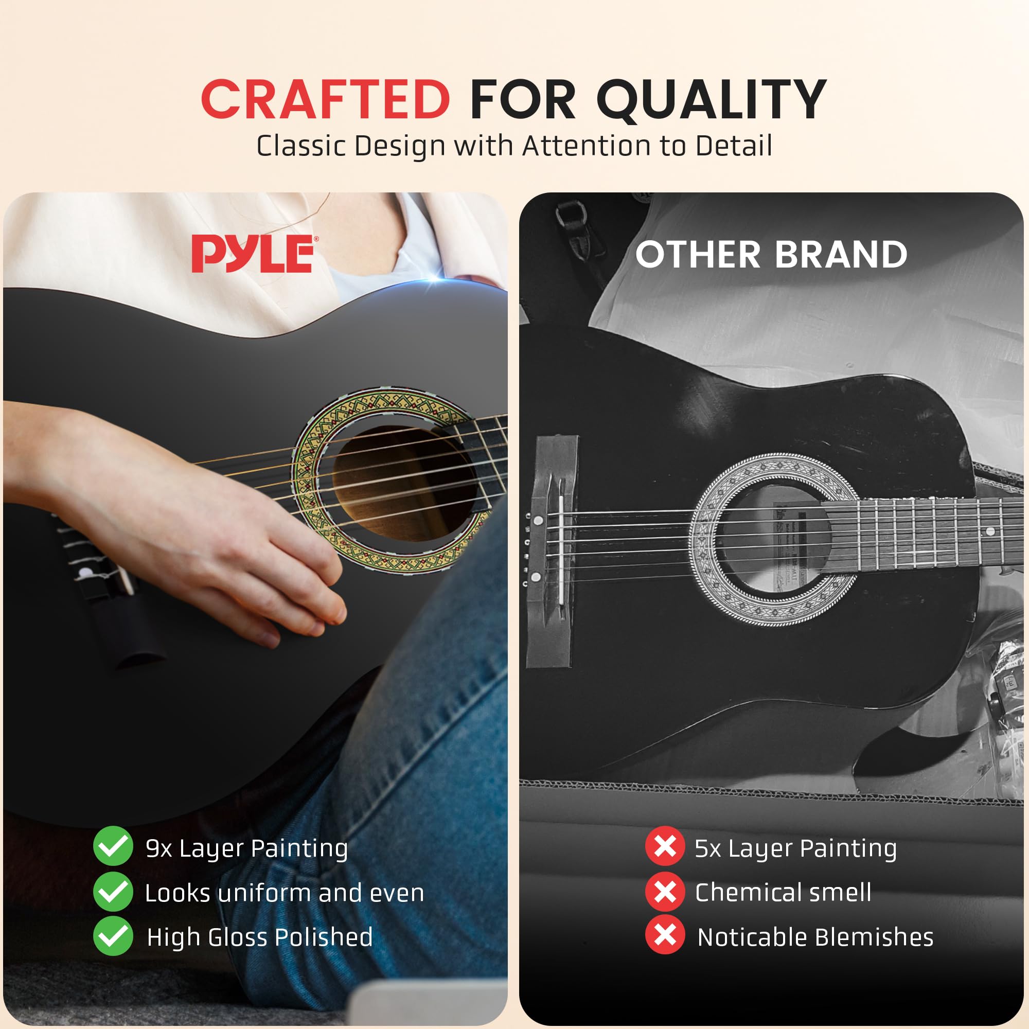 Pyle Beginner Acoustic Guitar Kit, 1/2 Junior Size All Wood Instrument