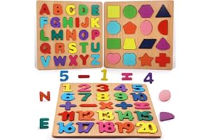 KERARME Toddler Puzzles, Toddler Puzzles Ages 1-3, ABC Learning for Toddlers, 3 Pcs (Alphabet, Number, Shape) Kids Preschool Educational Puzzle Set