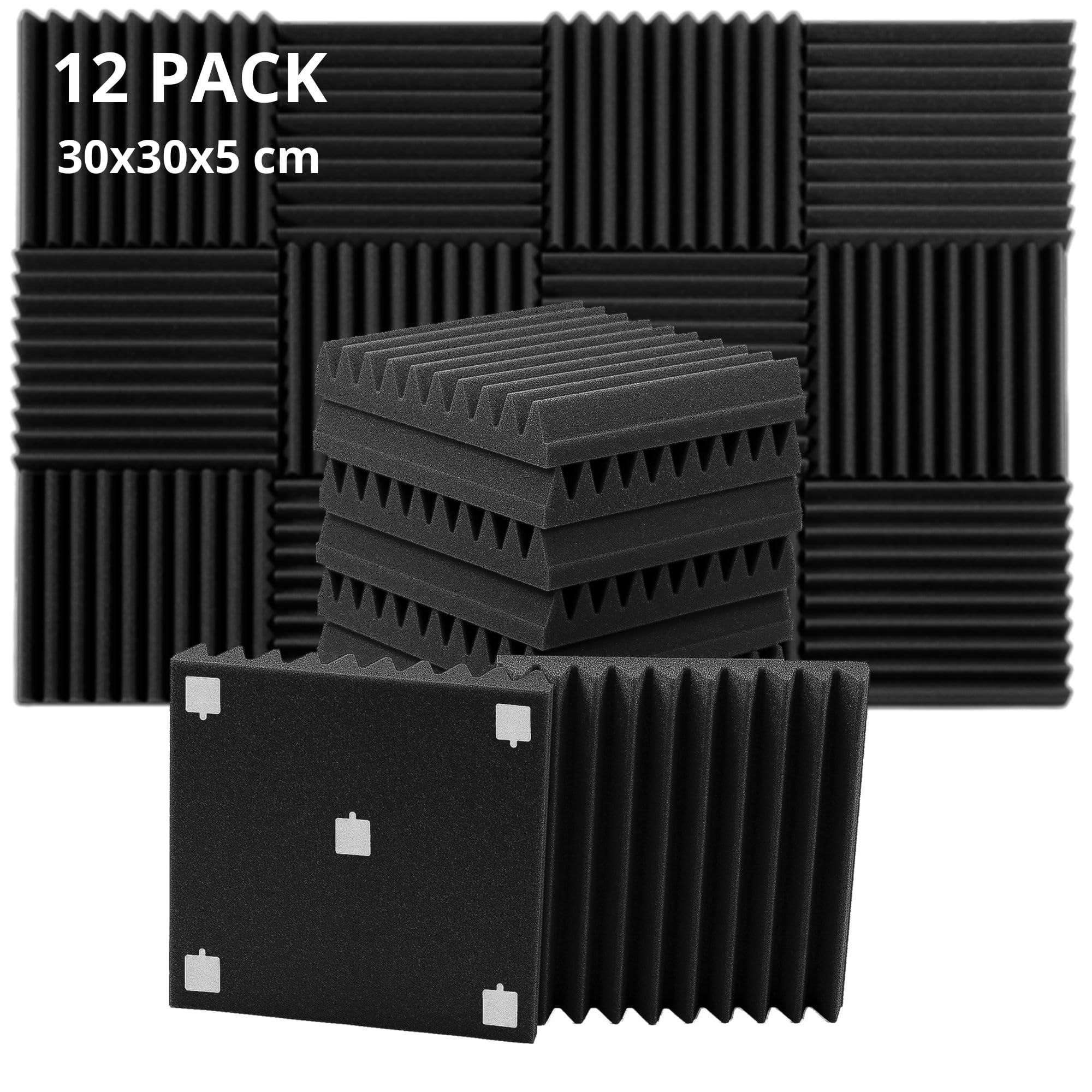 ROVSON Acoustic Panels, 2" X 12" X 12", Acoustic Foam Panels, High-Density Studio Wedge Tiles, Fireproof Polyurethane Foam for Recording Studios, Home Theaters, Includes Adhesives, Gray Color (12)