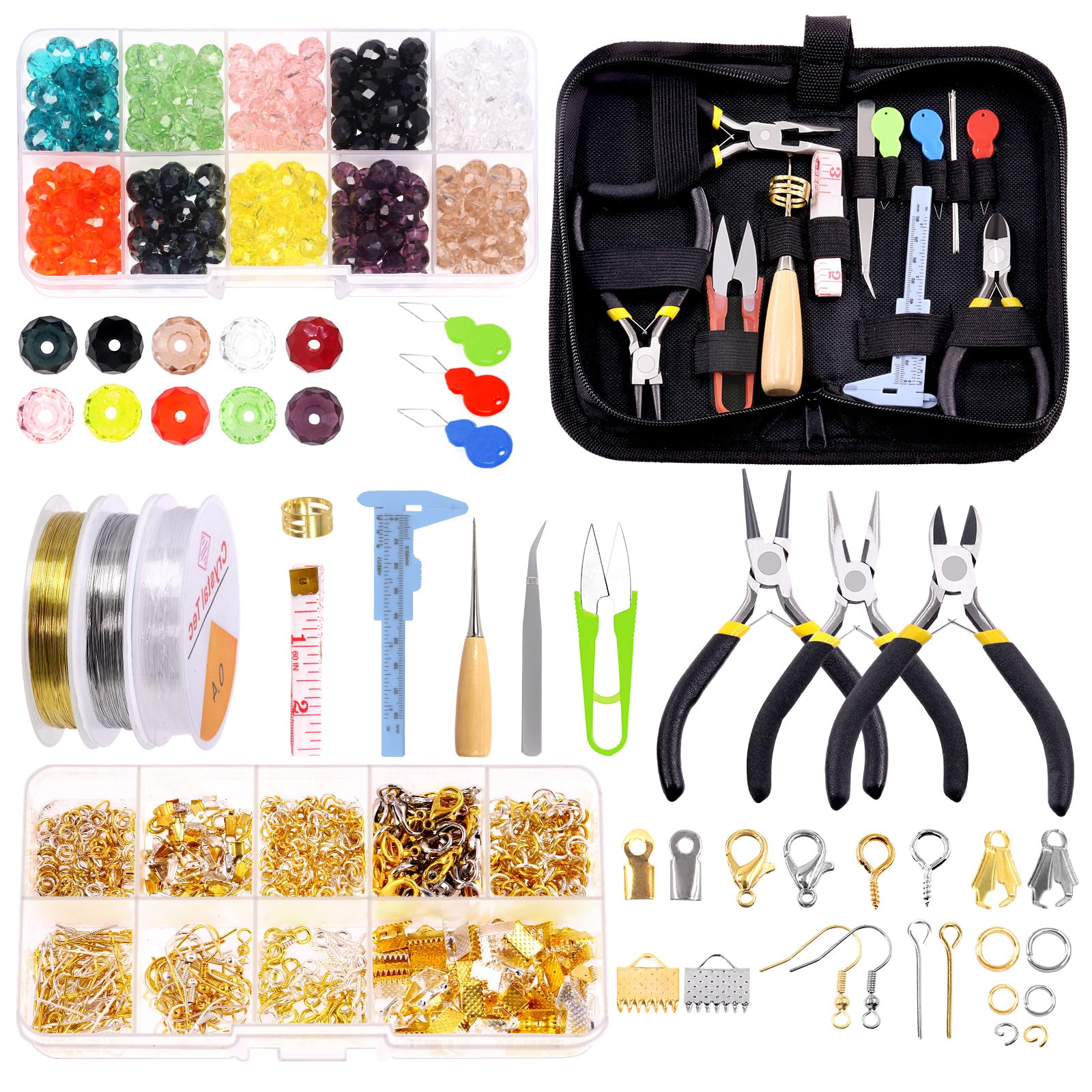 GLARKS 950pcs Jewelry Making Supplies Kit with Tools, Pliers, Wires, Findings, Measuring Tools for DIY Earring, Necklace Craft, Repair — image 1