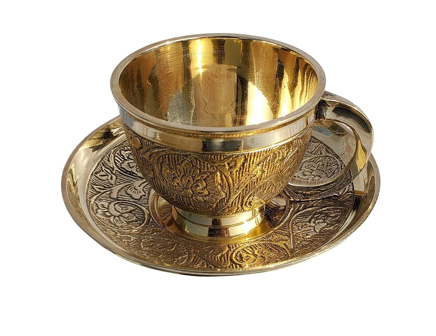 Buy Pure Source India Brass Tea Cup and Saucer Sets 1 Piece, Gold
