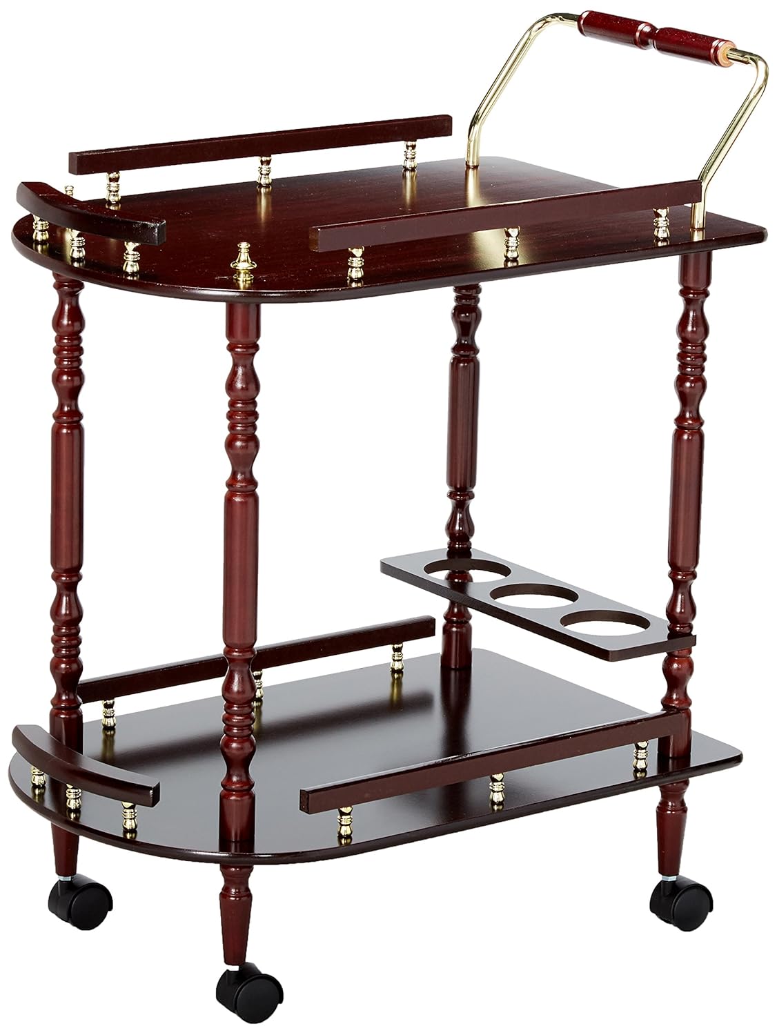 Serving Cart with Brass Accents Merlot and Brass