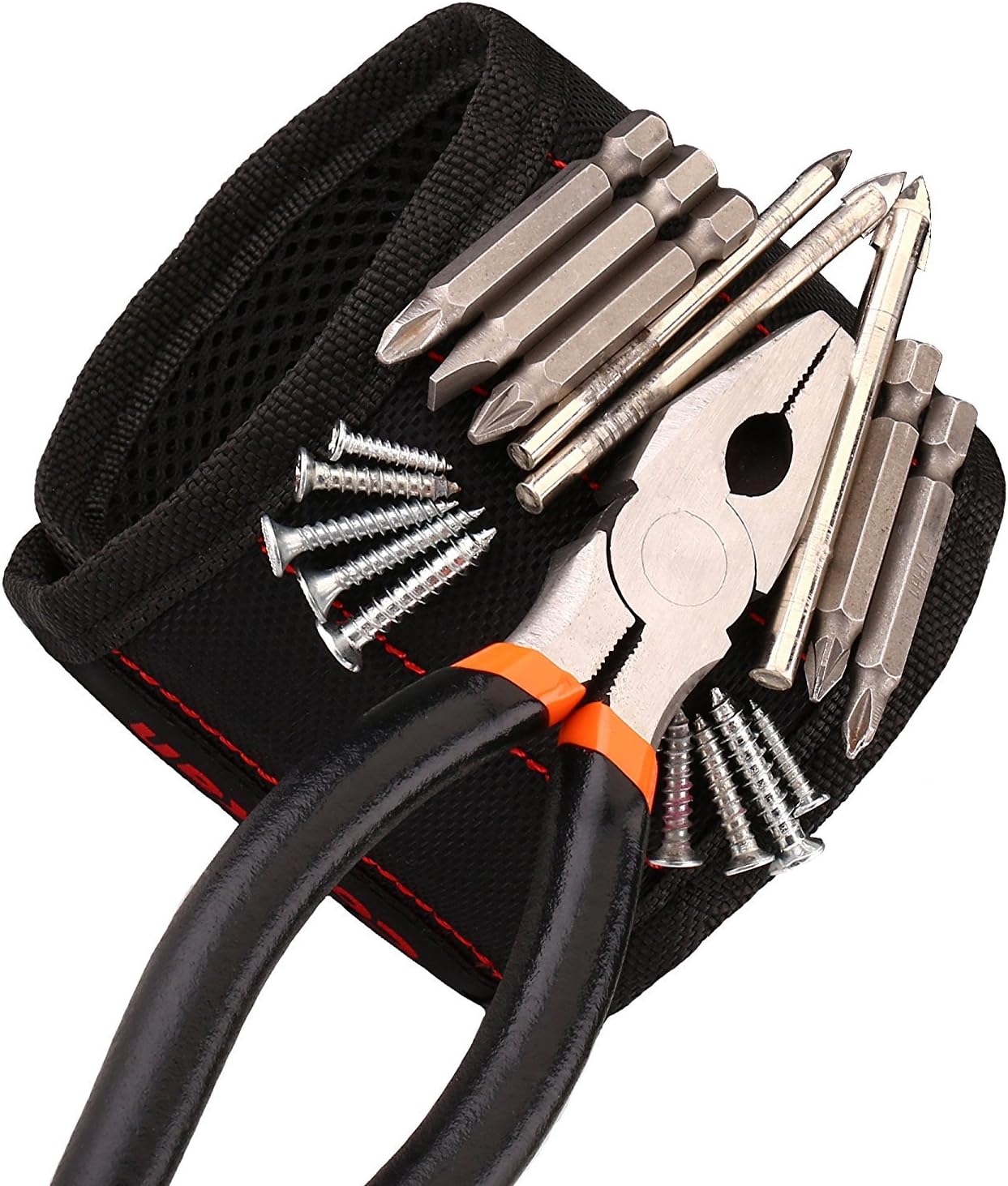 Magnetic Bracelet with 15 Magnets Strong to hold Metal Objects Screws, Nails, Drill Bit Set, Adjustable to the measure of the cookan Doll, black
