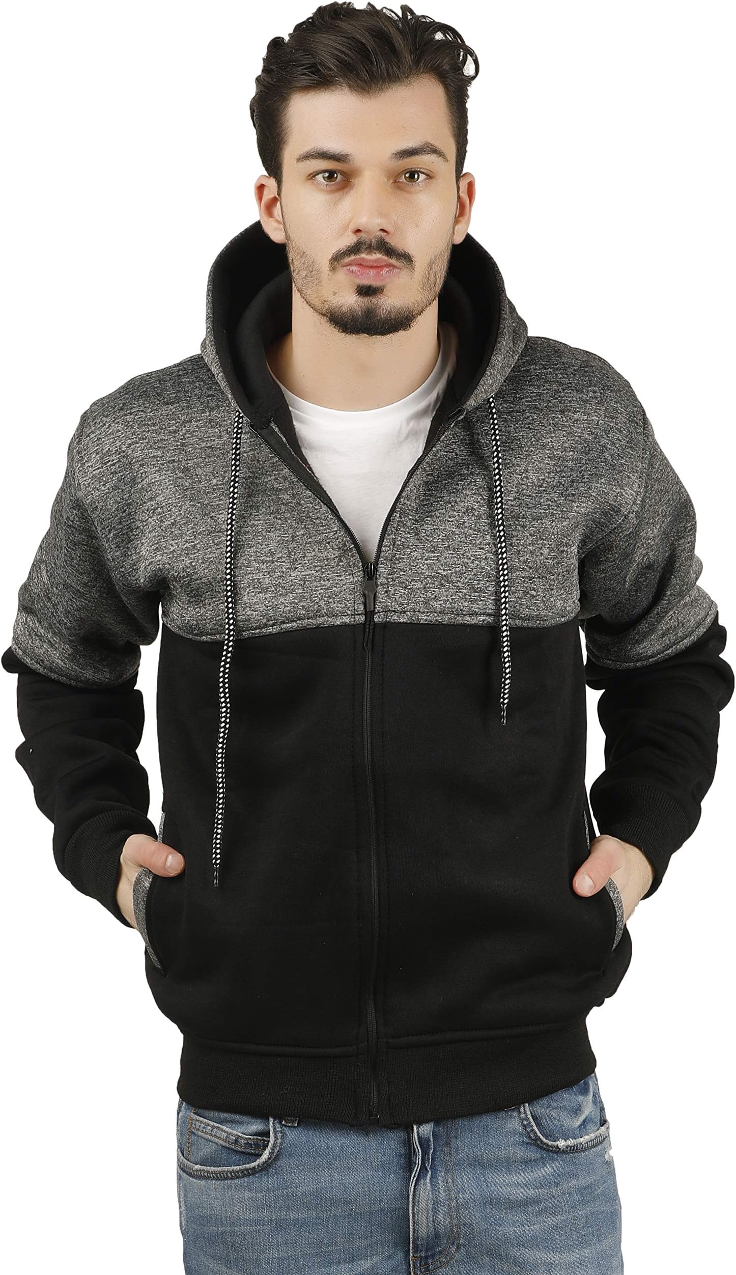 Men's Cotton Grindle Color Block Hooded Sweatshirt with Zip