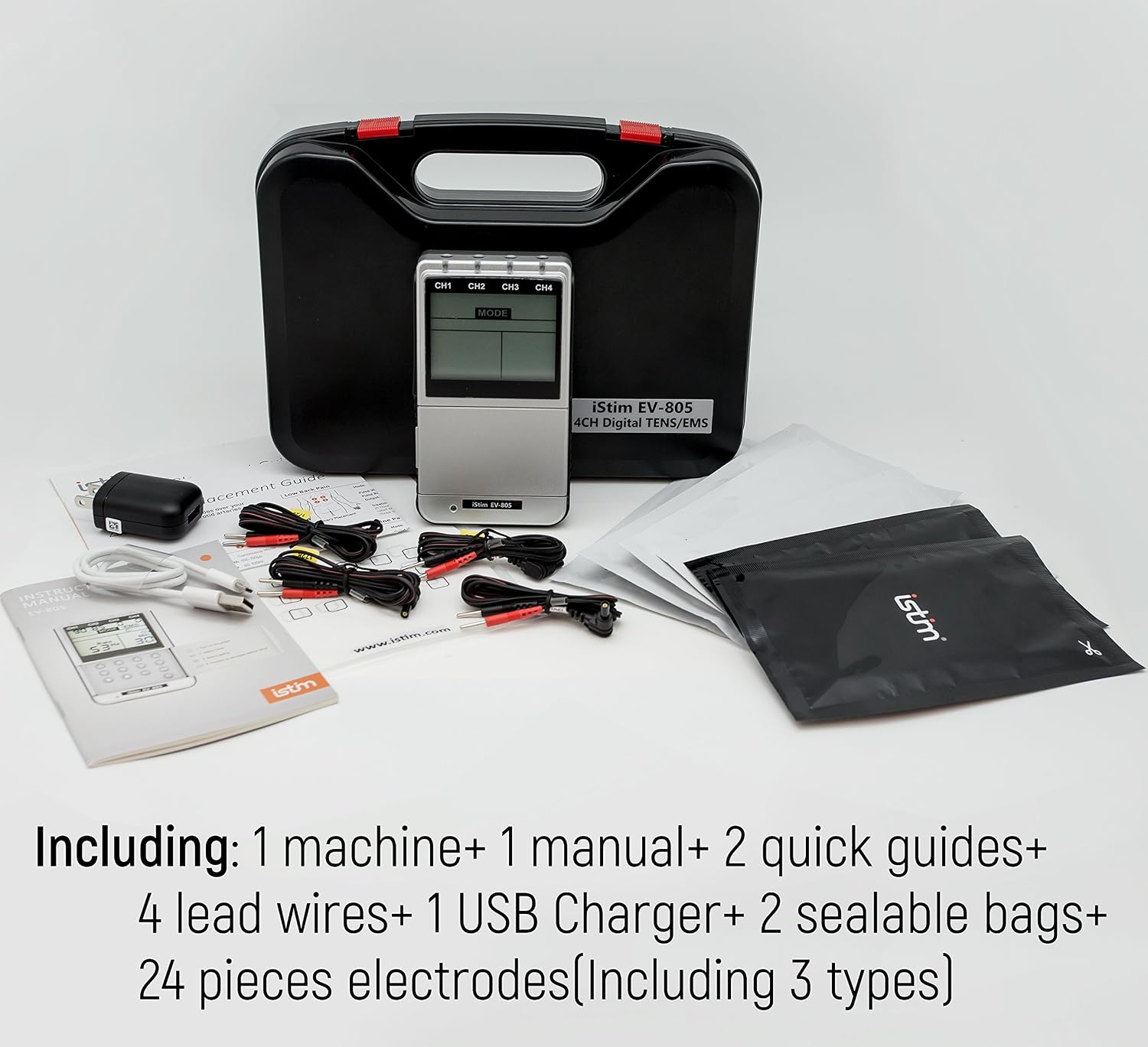 iSTIM EV805 TENS EMS 4 Channel Rechargeable Combo Machine