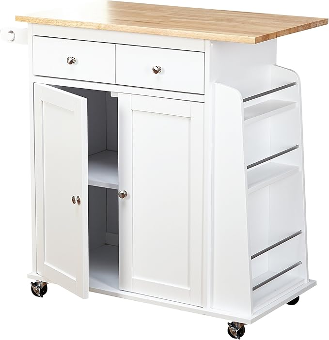 Amazon Com Target Marketing Systems Sonoma Collection Two Toned Rolling Kitchen Cart With Drawer Cabinet And Spice Rack White Natural Kitchen Islands Carts