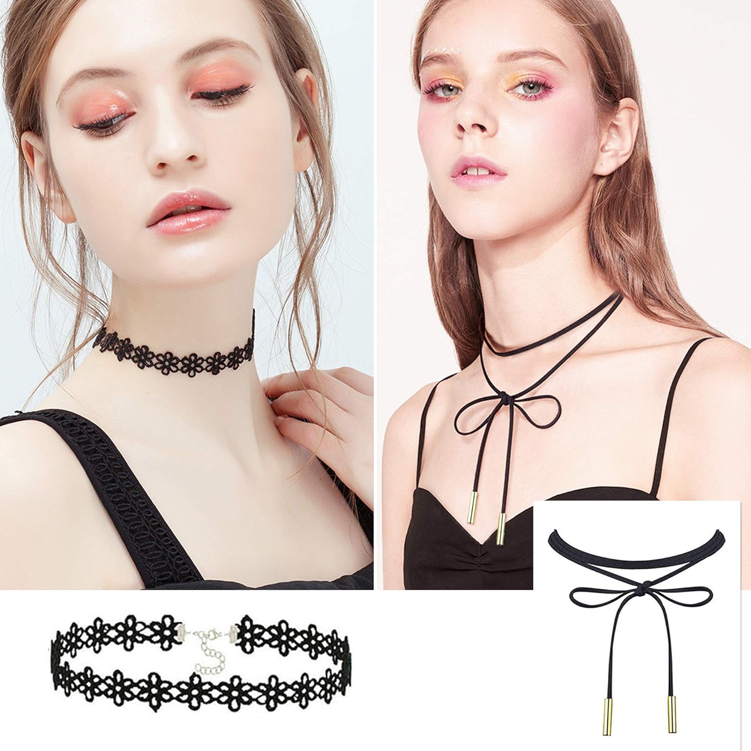 Prohouse Gothic Womens Rubber Pendant Necklace Chain Double Line Henna Tattoo Choker Necklace Stretch Elastic Set (60PC): Clothing