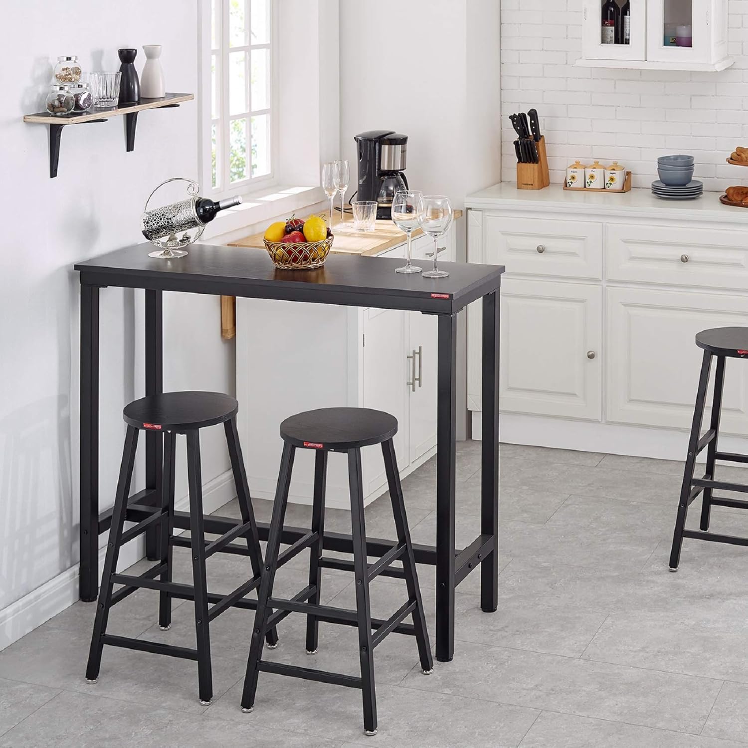 Mr IRONSTONE Vintage Kitchen Baker's Rack Utility Storage Shelf 35.5" Microwave Stand 3-Tier+4-Tier Shelf & 39.4” Bar Table Pub Dining Height Table Black Bistro Table (Indoor USE ONLY) - Standing Baker's Racks