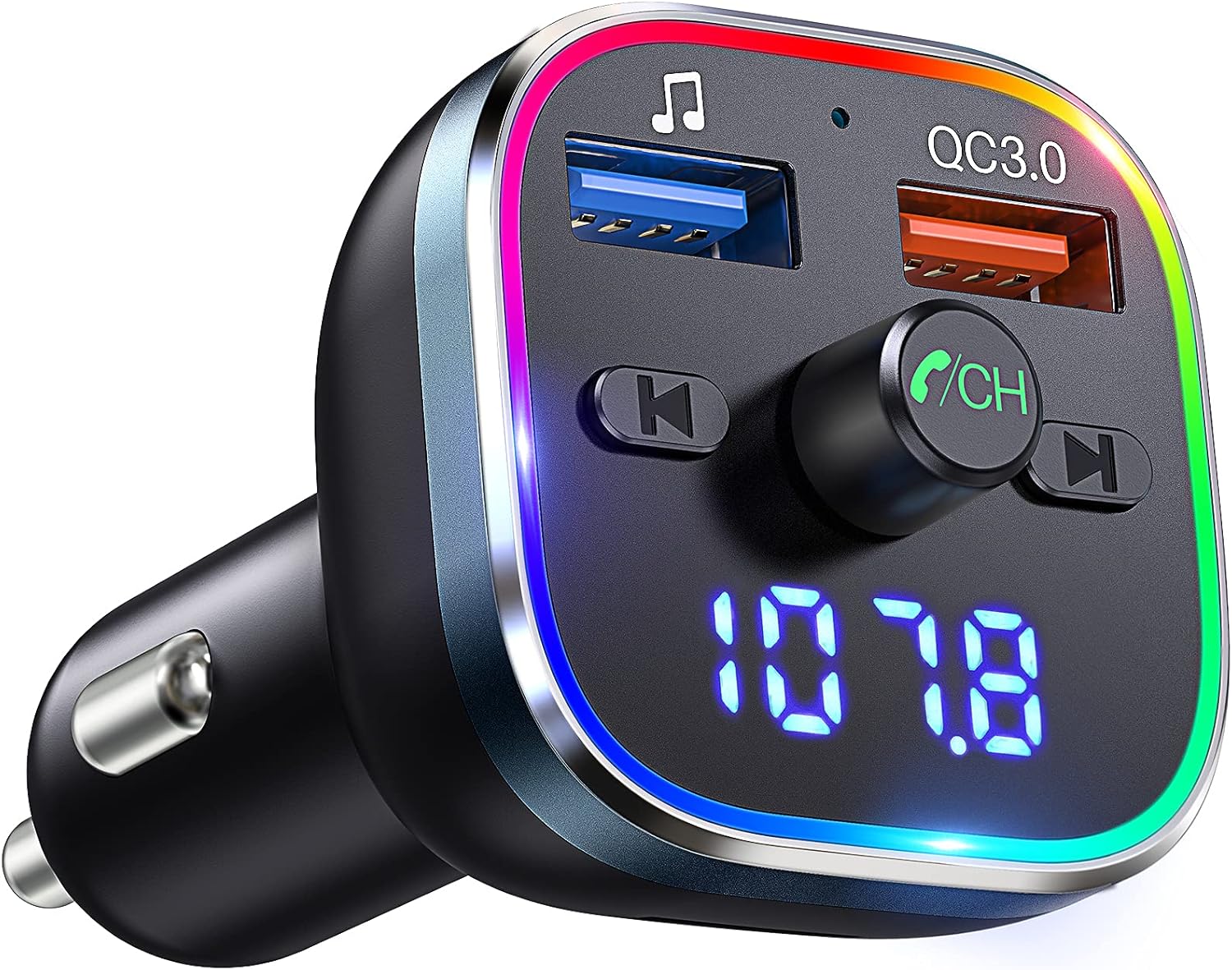 Weback Bluetooth FM Transmitter for Car, BT 5.0 &QC3.0 Wireless Bluetooth FM Audio Adapter Music Player Car Kit with LED Backlit, Hands-Free Calling, 2 USB Ports, Hi-Fi Music, Support U Disk/TF Card