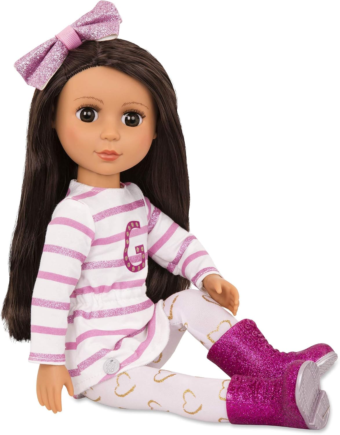 Glitter Girls, 14-Inch Fashion Doll, Straight Brown Hair & Brown Eyes, Striped Tunic & Glitter Boots - Image 3