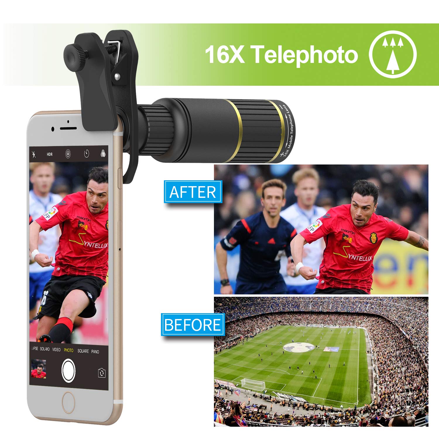 MIAO LAB Cell Phone Lens Kit with Phone Tripod+Shutter 4 in 1 Phone Lens-Meter 16X Telephoto Lens/Wide Angle/Macro/Fisheye Lens for iPhone XR/XS/XS MAX/X/8 7 6 Plus,Samsung Smartphones and Tablets