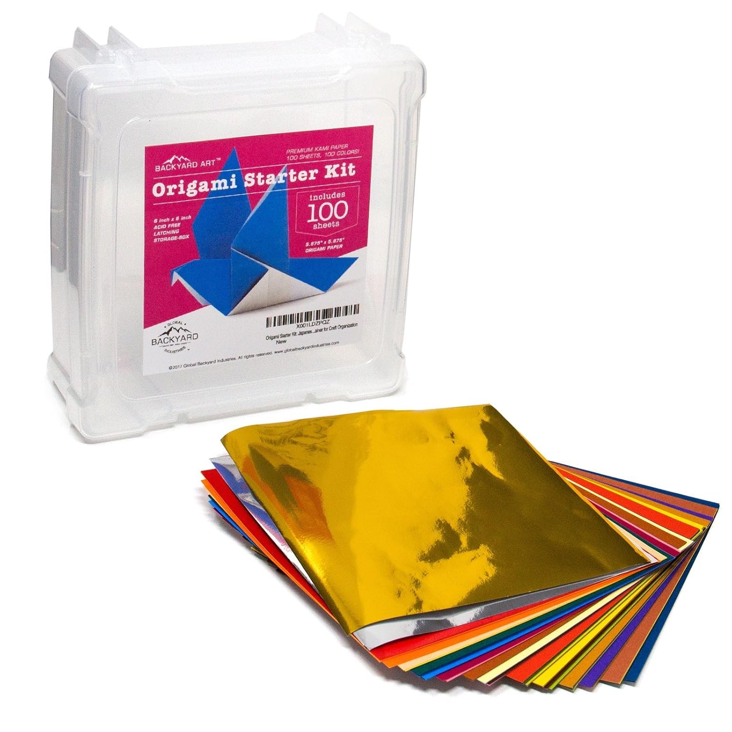 Origami Starter Kit Japanese Origami Folding Paper Case Box Includes 100 Sheets In A 6 By 6 Inch Clear Storage Container For Craft Organization