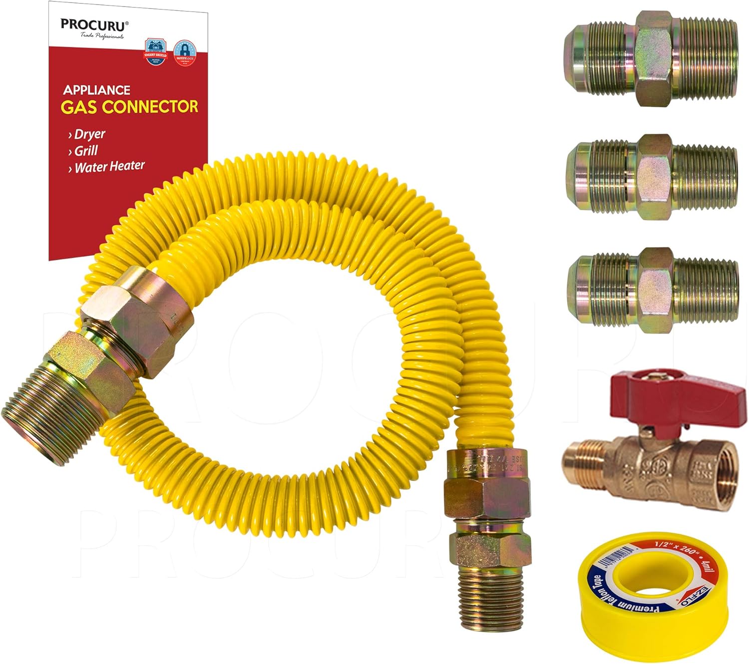 PROCURU 30" x 1/2" OD Gas Flex Line Connector Kit with 1/2" Straight