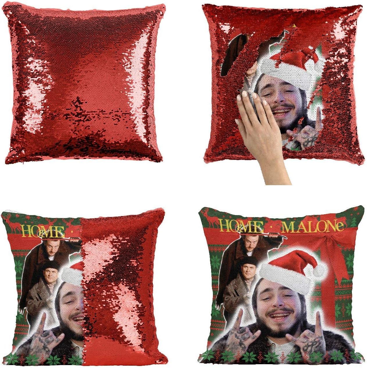 Home Malone Post Rapper Artist Malone Sequin Pillow HM2 Sequins 16x16 Pillow Cover with 18x18 inch Insert Girly Stuff Boys Xmas Present (Cover + Insert)