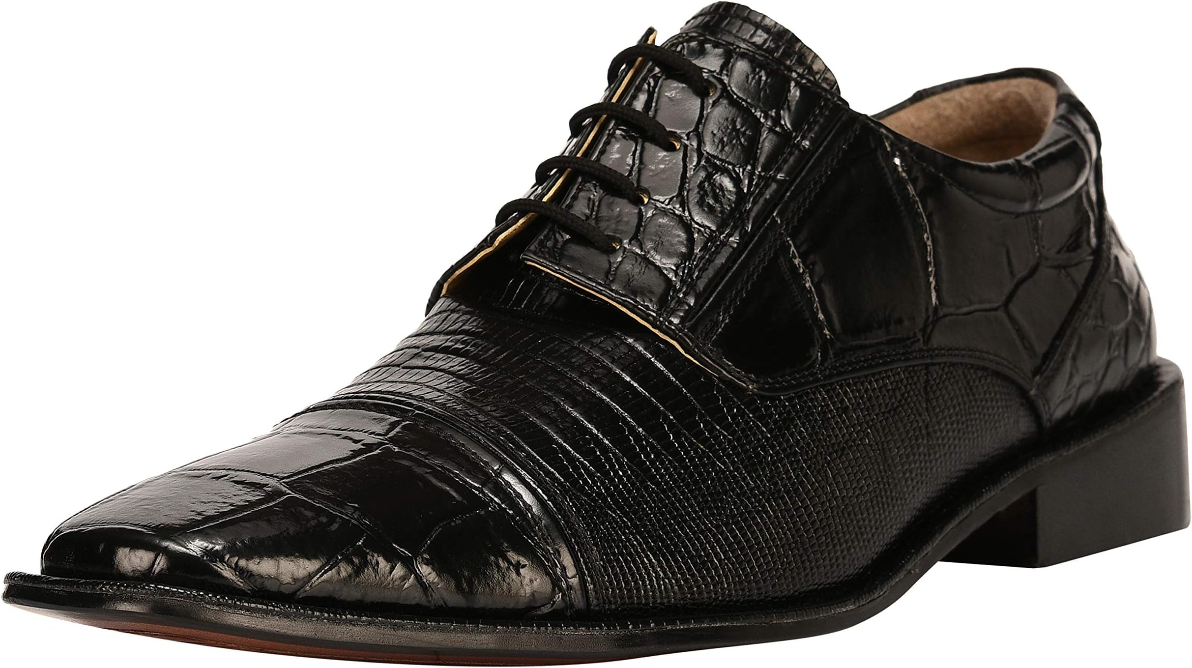 Liberty Men's Exotic Crocodile Print Oxford PU Leather Stitched Dress Shoes