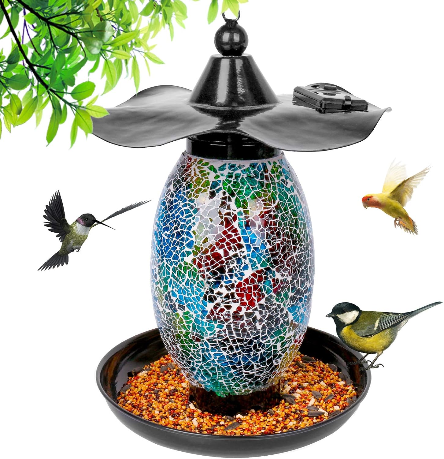 Solar Bird Feeders for Outside, Hanging Bird Feeders for Outdoors for Garden Yard Outside Decoration, Waterproof Solar Cardinal Bird Feeders for Outside, Solar Powered Lights Bird Feeder with Hook