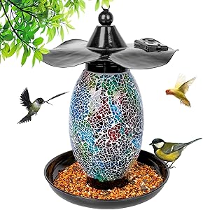 Solar Bird Feeders for Outside, Hanging Bird Feeders for Outdoors for Garden Yard Outside Decoration, Waterproof Solar Cardinal Bird Feeders for Outside, Solar Powered Lights Bird Feeder with Hook