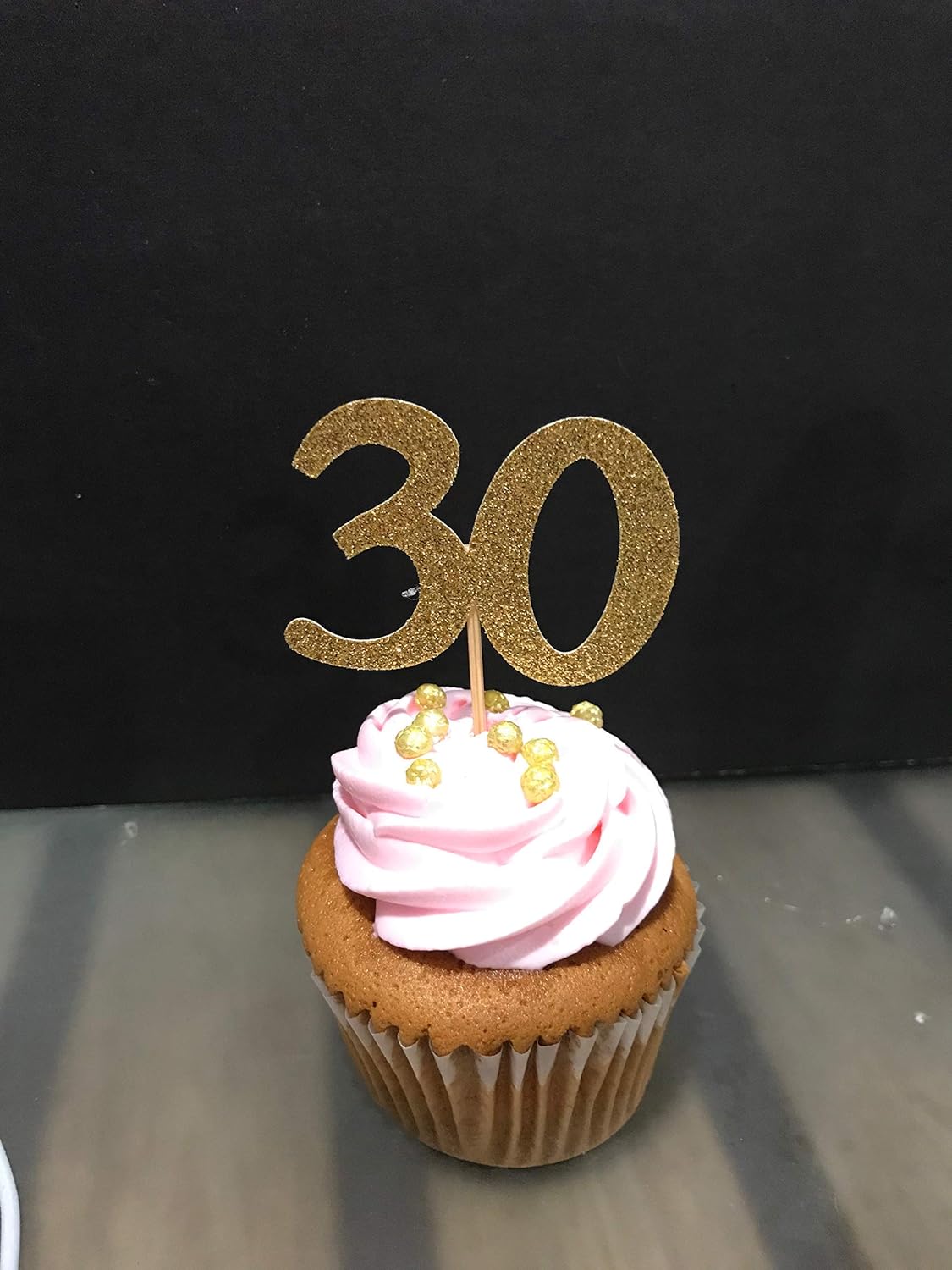 12ct Black And Gold Glitter Number Cupcake Toppers 30th Birthday