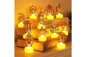 MOSOAN Ramadan Decorations 12 Pack Flameless LED Star Moon Lantern Castle Candles Ramadan Lights Battery Operated, Ramadan Decor Eid Mubarak Decorations for Home Table Party Indoor 2024 Ramadan Gifts