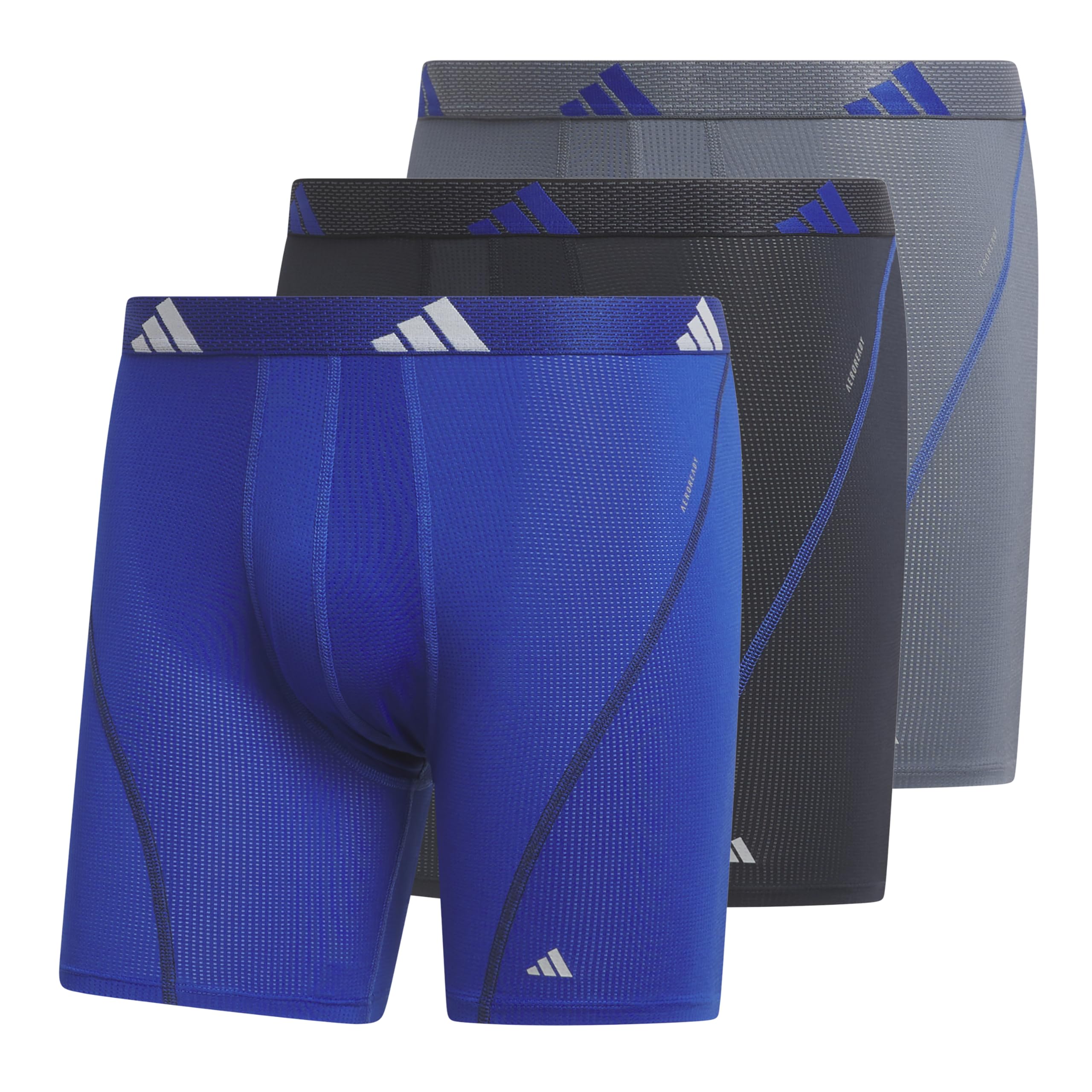 Photo 1 of adidas Men's Performance Athletic Mesh Boxer Brief Underwear 3-Pack, Moisture Wicking, Sport Comfort, Team Royal Blue/Legend Ink Blue/Onix Grey, Large