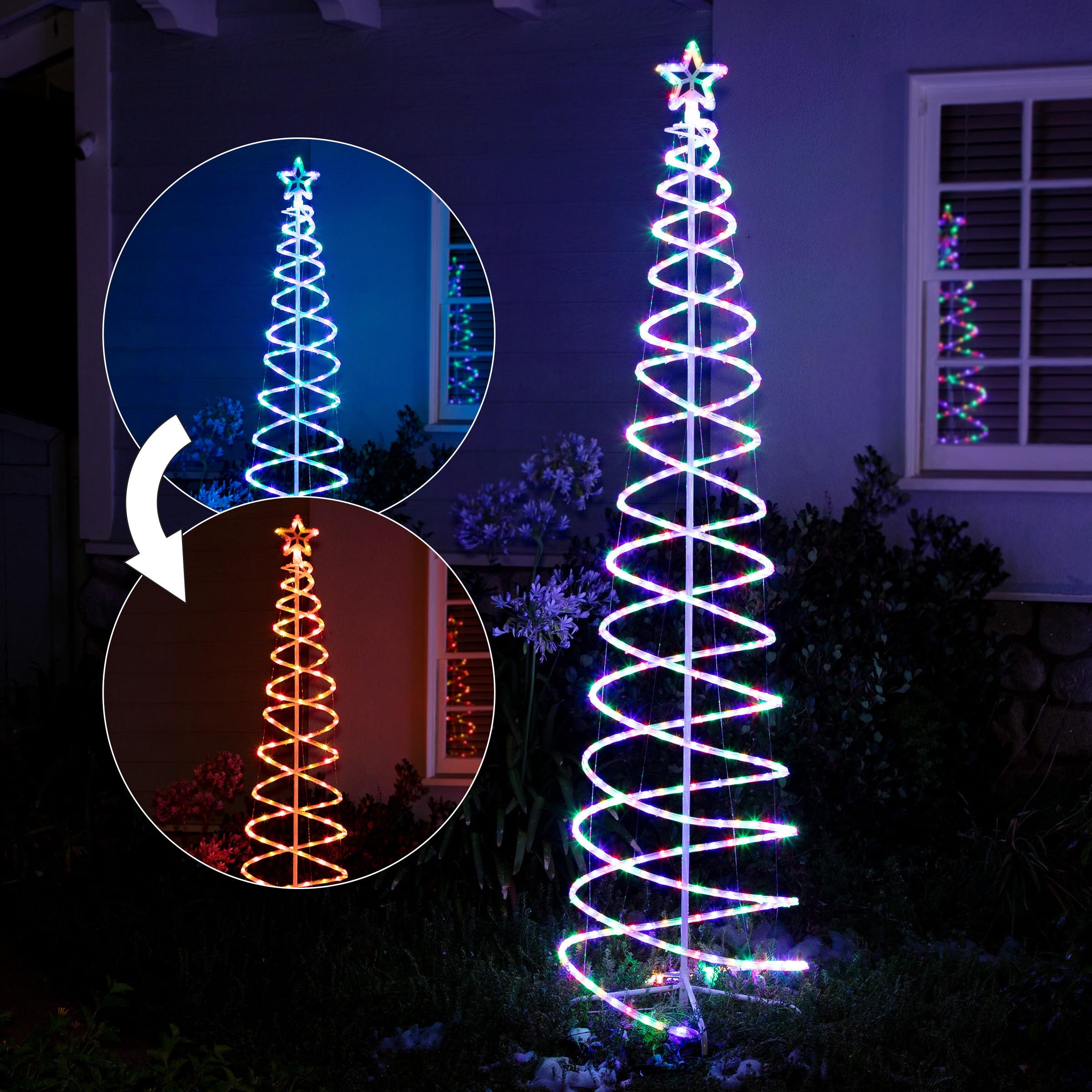 View 1 of Alpine Corporation Large Spiral Christmas Tree with Multi-Functional Colored LED Lights