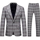 Mens Plaid Suit Slim Fit 2 Piece Casual Tuxedo Suit for Men Formal Blazer Pants Tuxedo Set for Wedding Business Party