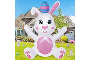 BRDJade 4FT Easter Inflatables Outdoor Decorations, Inflatable Bunny with Egg Built-in LED Lights Happy Easter Blow Up Yard Decorations for Spring Holiday Party Indoor Outdoor Garden Lawn Decor
