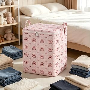 Floral Printed Garment Organizer, Reinforced Handle Clothes Storage, Seasonal Wardrobe Sack for Adult Bedding & Apparel Sorti