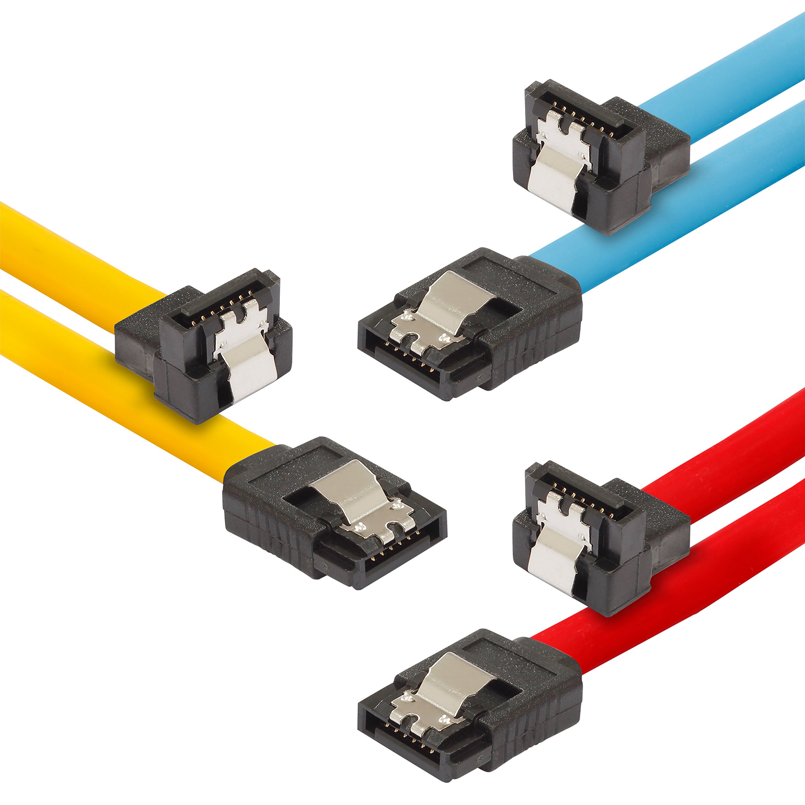 POPPSTAR 3x SATA cable SSD/HDD (0.5m SSD data cable, straight plug to angled) up to 6 Gbit/s, yellow, red, blue