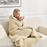 Maetoow Tighter Version Chenille Chunky Knit Blanket Throw (40×50 Inch), Handmade Warm & Cozy Blanket Couch, Bed, Home Decor, Soft Fleece Banket, Boho Thick Blankets and Giant Yarn Throws,Beige