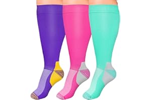 Lefowru 3 Pair Medical Plus Size Compression Socks Extra Wide Calf for Women para Varices 20-30 mmHg