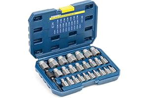 THINKPRO 27PCS Screw Extractor Set, Easy Out Bolt Extractor kit with 3/8" Inch Drive Hex-Head, Multi-Spline Rounded Bolt Remover tool for Removing Damaged Studs, Bolts, Screws