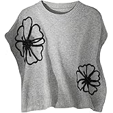 Verdusa Women's Plus Size Floral Sweater Dolman Short Sleeve Crew Neck Knitted Pullovers