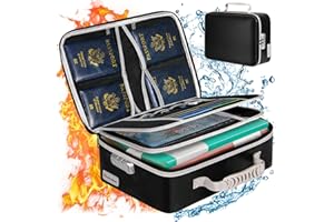 Voncabay Fireproof Document Bag With Lock, 4 -Layer fireproof File Box With Water-Resistant Zipper For Office Home Travel, Portable Document Organizer (15.5" X 11.5” X 5.5”) For Laptop,Files,Passport