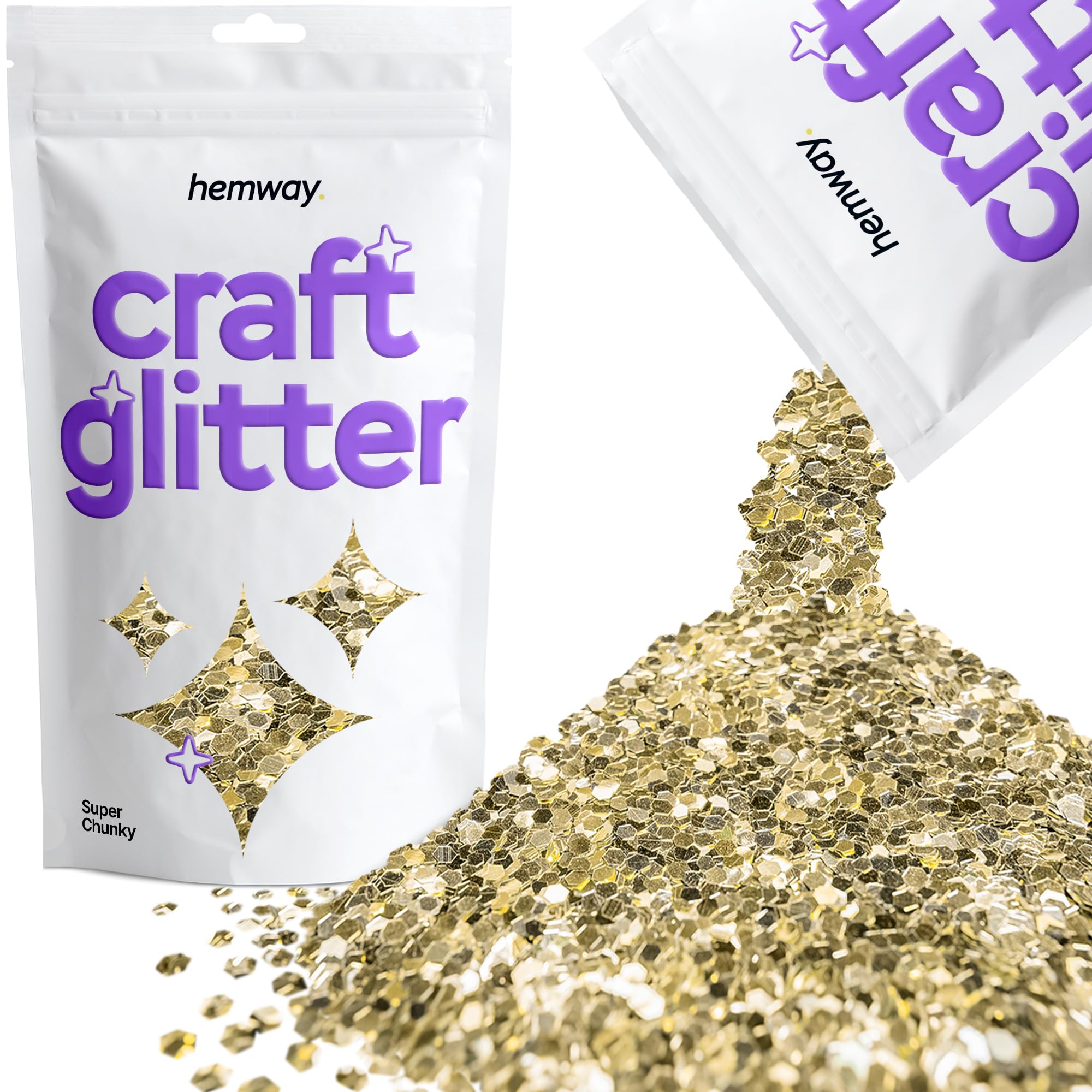 Hemway Craft Glitter Champagne Gold 100g Super Chunky Glitter for Crafts, Resin, Cosmetic, Nail, Face, Body, Festival, Tumblers, Art, Candle, Crafting
