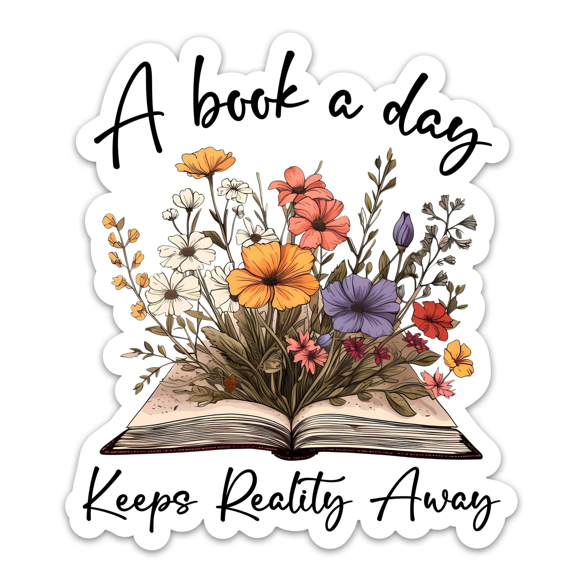 Photo 1 of (3PCs) A Book A Day Keeps Reality Away Sticker Reading Bookish 3" Sticker, Book Lovers Waterproof Vinyl Stickers for Laptop Kindle Tumbler Notebook Phone Water Bottle, Flower Book Decals 3 Inches