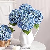 Veryhome Blue Hydrangea Artificial Flowers - 3Pcs 22.44In Large Faux Hydrangea Flowers, Latex Real Touch Flowers, Fake Hydrangeas for Home Decor Wedding Party Centerpieces Floral Arrangements